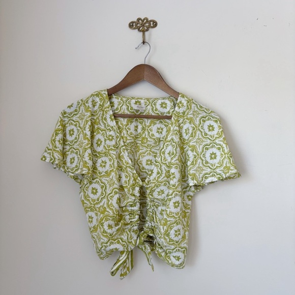 Pilcro Tops - Pilcro Green Floral Linen Keyhole Crop Top Small Anthropologie